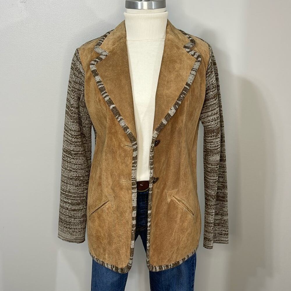Montage Tan and Brown Vintage Sude and Sweater Jacket Size M